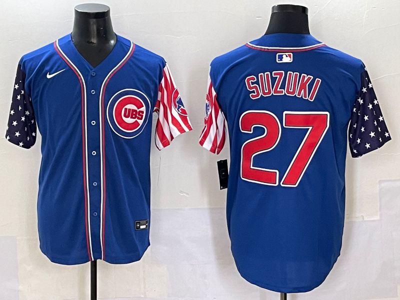 Men 2025 Chicago Cubs #27 Suzuki Blue National Flags Nike MLB Jersey style 1->boston red sox->MLB Jersey
